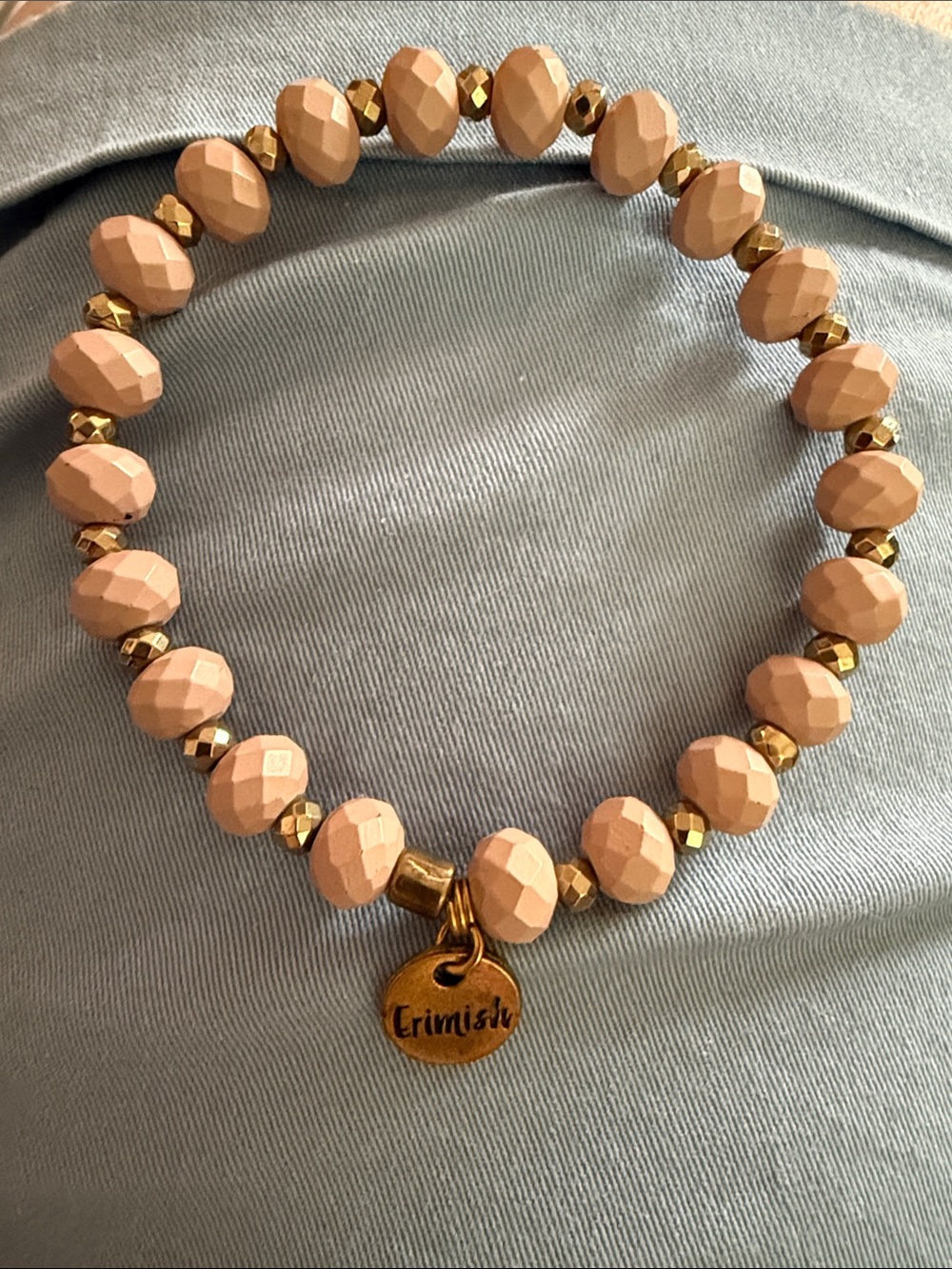 New Erimish Blush Beaded Stretch Bracelet with brass tag